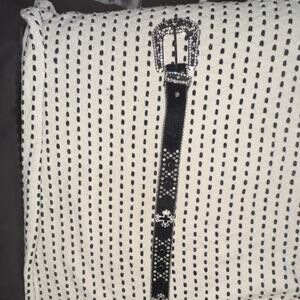TS Black Rhinestone Wide Adjustable Western Bling Belt Studded Buckle Women L